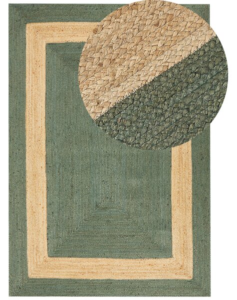 Koberec zelený jutový 160 x 230 cm pletený ručne vyrobený geometrický vzor prírodný boho štýl textil