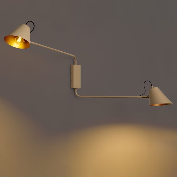 Moderná nástenná lampa taupe so zlatým interiérom nastaviteľná 2-svetelná - Lune