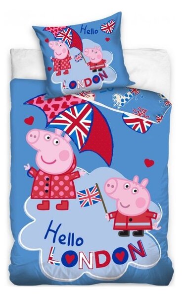 Detské posteľné obliečky Prasiatko Peppa a George v Londýne - 100% bavlna - 70 x 90 cm + 140 x 200 cm