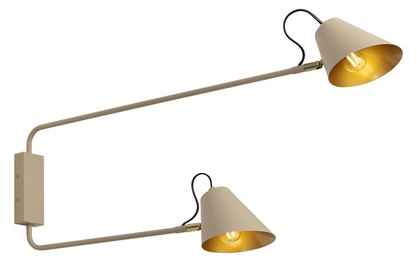 Moderná nástenná lampa taupe so zlatým interiérom nastaviteľná 2-svetelná - Lune