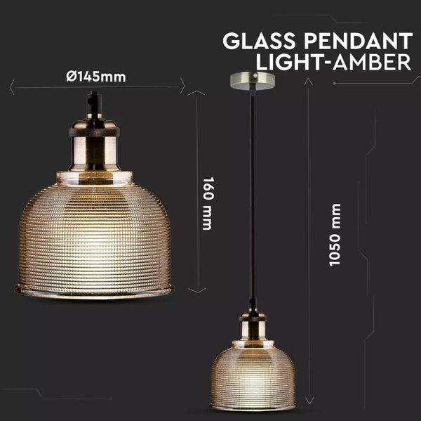 Sklenený Amber luster pre žiarovku E27 Ø145mm – LED lustre a svietidlá > Lustre