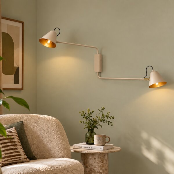 Moderná nástenná lampa taupe so zlatým interiérom nastaviteľná 2-svetelná - Lune