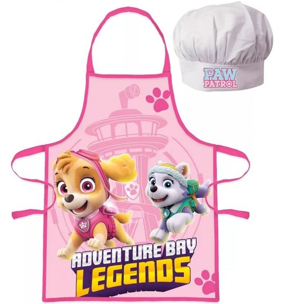 Detská / dievčenská zástera s kuchárskou čiapkou Tlapková patrola - Paw Patrol - Skye a Everest - pre deti 3 - 8 rokov