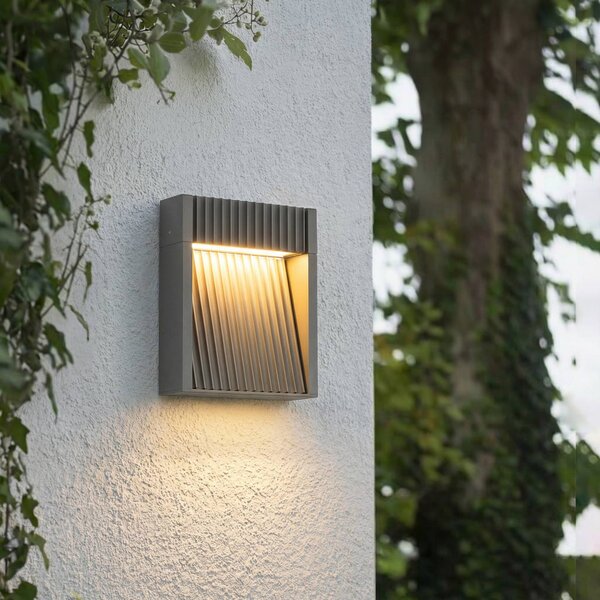 Lucande LED vonkajšie nástenné svietidlo Tavion, 16 cm, antracitová, IP65, Čierna, Hliník, Moderný, Nástenné svietidlo