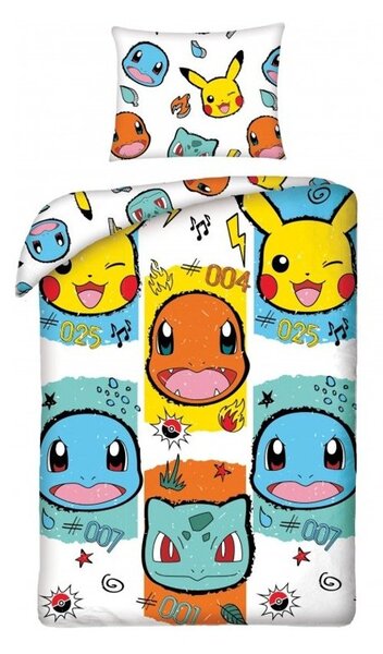 Bavlnené posteľné obliečky Pokémoni Pikachu, Squirtle, Charmander a Bulbasaur - 100% bavlna - 70 x 90 cm + 140 x 200 cm