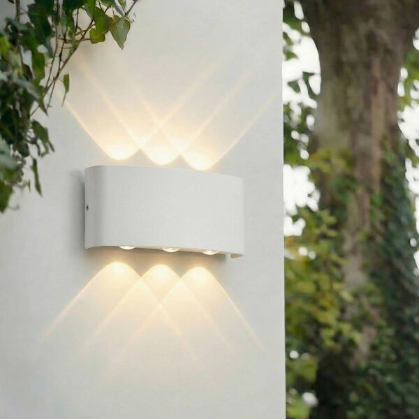 Lindby LED vonkajšie nástenné svietidlo Ithan, 3-pl., biele, 17 cm, Biela / opálová, Hliník, Moderný, Nástenné svietidlo