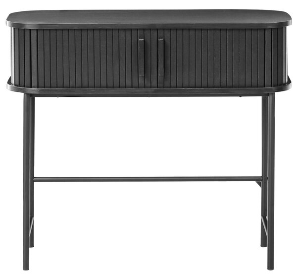 Konzolový stôl čierny MDF kov 80 x 30 cm retro štýl posuvné dvierka obývacia izba