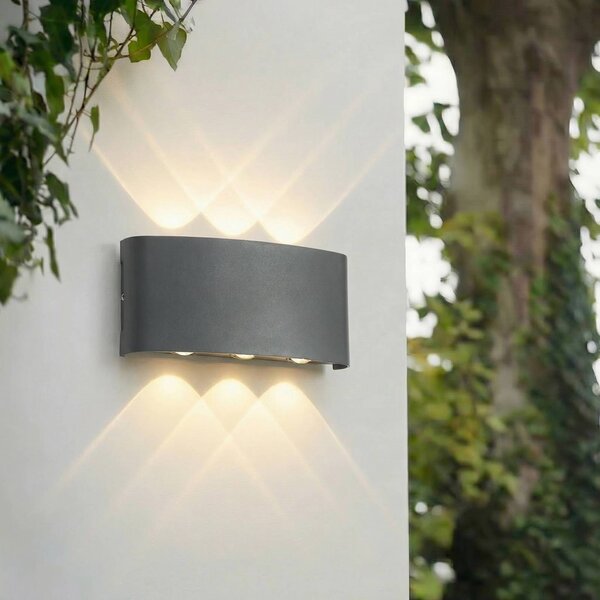Lindby LED vonkajšie nástenné svietidlo Ithan, 3-pl., antracitové, 17 cm, Čierna, Hliník, Moderný, Nástenné svietidlo