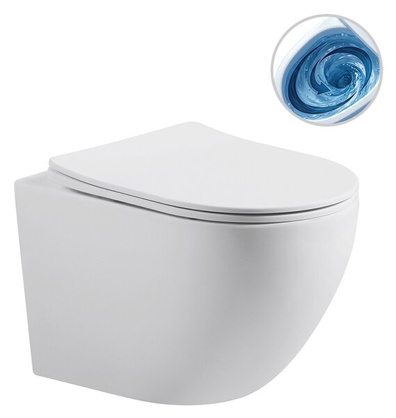 CERANO - Kompletná WC súprava Basic/Cesso - matná biela - WC tlačidlo Maxio/Čierna - na zamurovanie - 49x36 cm