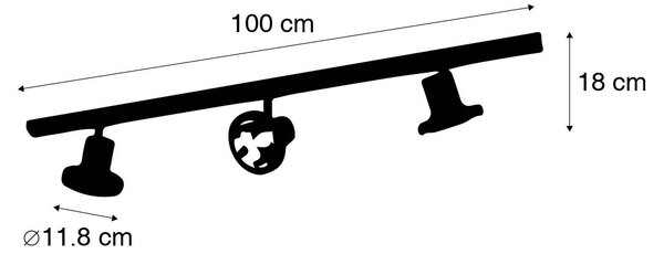 Moderný koľajnicový systém s 3 čiernymi bodovými svetlami 1-fázový 100 cm - Iconic Jeany