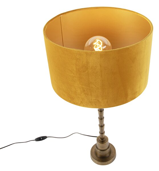 Stolná lampa v štýle Art Deco s plyšovým tienidlom žltá 35 cm - Pisos