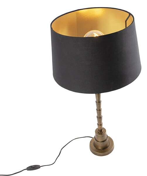 Art Deco stolná lampa bronzová s čiernym bavlneným tienidlom 35 cm - Pisos