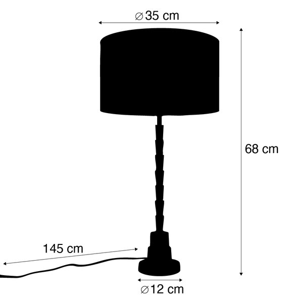 Stolová lampa bronzová s velúrovým tienidlom s dizajnom listov a zlatým vnútorným priestorom - Pisos