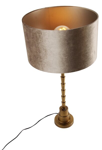 Stolná lampa bronzová s zamatovým tienidlom taupe 35cm - Pisos