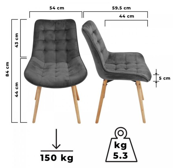 MIADOMODO Sada prešívaných jedál. stoličiek, tm. sivá, 2 ks