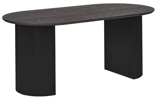 Jedálenský stôl čierny MDF vrchná doska 180 x 90 cm oválny tvar nohy s drážkovaným povrchom moderný štýl kuchyňa jedáleň