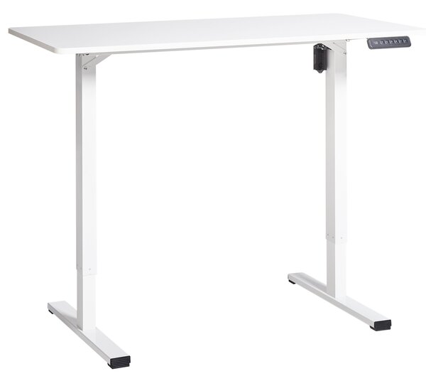 Elektrický výškovo nastaviteľný písací stôl biela doska biely oceľový rám 120 x 60 cm moderný dizajn
