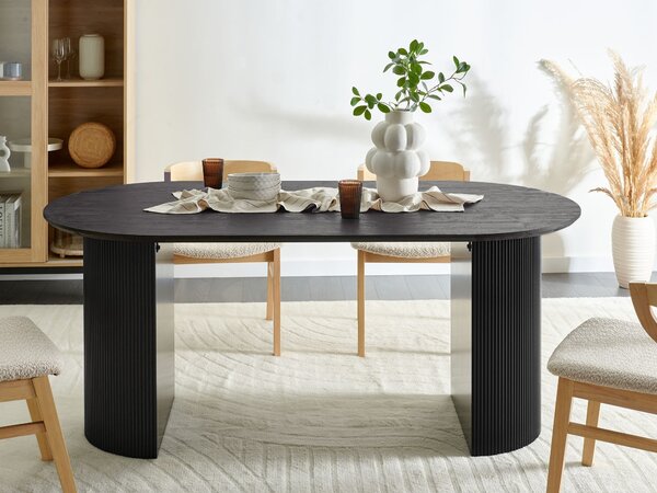 Jedálenský stôl čierny MDF vrchná doska 180 x 90 cm oválny tvar nohy s drážkovaným povrchom moderný štýl kuchyňa jedáleň
