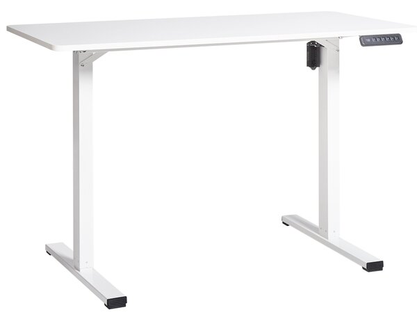 Elektrický výškovo nastaviteľný písací stôl biela doska biely oceľový rám 120 x 60 cm moderný dizajn