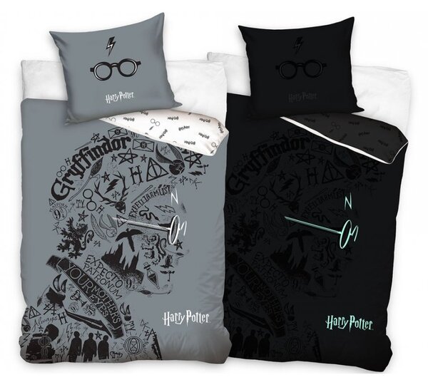 Bavlnené posteľné obliečky Harry Potter - motív portrét - so svietiacim efektom - 100% bavlna Renforcé - 70 x 90 cm + 140 x 200