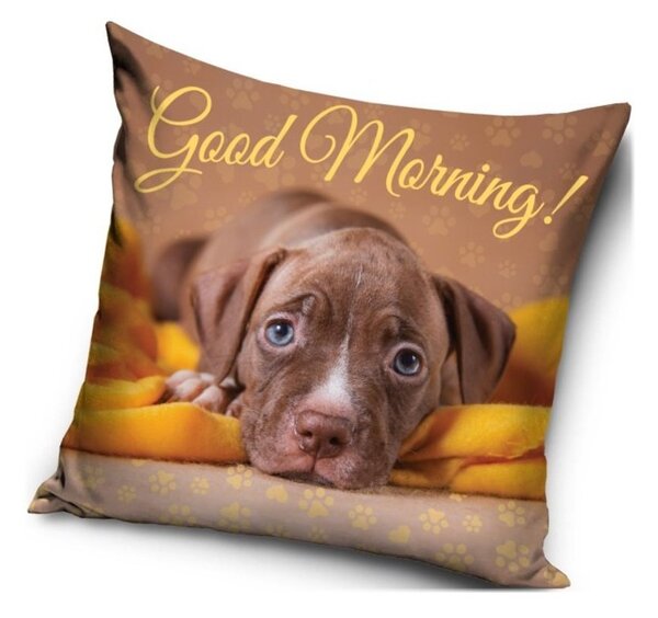 Obliečka na vankúš s psíkom - motív Good Morning! - Dobré ráno! - 40 x 40 cm