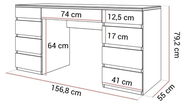 PISACÍ STÔL NESSIE DOUBLE BIELY LESK + ZLATÝ 157 cm
