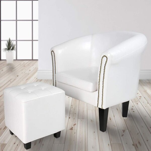 MIADOMODO kreslo Chesterfield s taburetom - biela