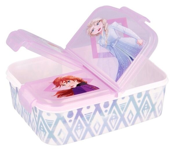 Multibox na desiatu Ľadové kráľovstvo - Frozen s 3 priehradkami a obrázkami princezien Anny, Elsy a snehuliaka Olafa