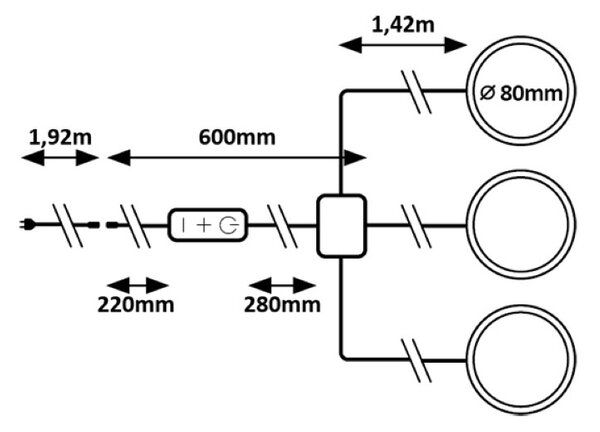 RABALUX 78043 Socavi svietidlo pod kuchynskú linku D80mm LED 3W/100lm 4000K strieborná, biela, 3-set+adaptér