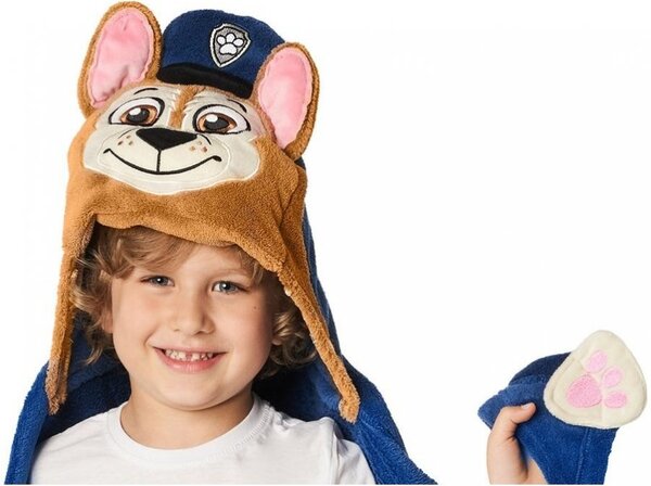 Detská / chlapčenská deka s kapucňou Tlapková patrola - Paw Patrol - motív Chase - Coral fleece 230 g/m² - 110 x 140 cm