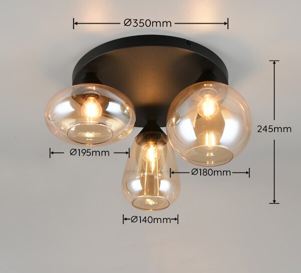 TRIO 617030313 LUMINA stropné svietidlo D485mm 3xE14 čierna, jantárová