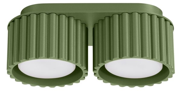 Stropné svietidlo Aura, 2x olivovo zelené hliníkové tienidlo, (6 cm)
