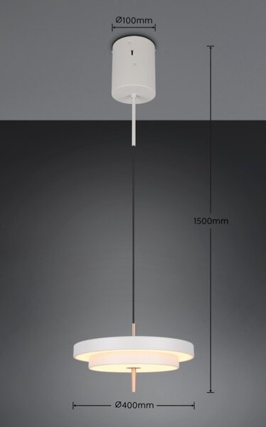 TRIO 340219176 KEATON závesné svietidlo D400mm SMD LED 34,5W/4000lm 2300+3000+4000K svetlošedá, switchdimmer