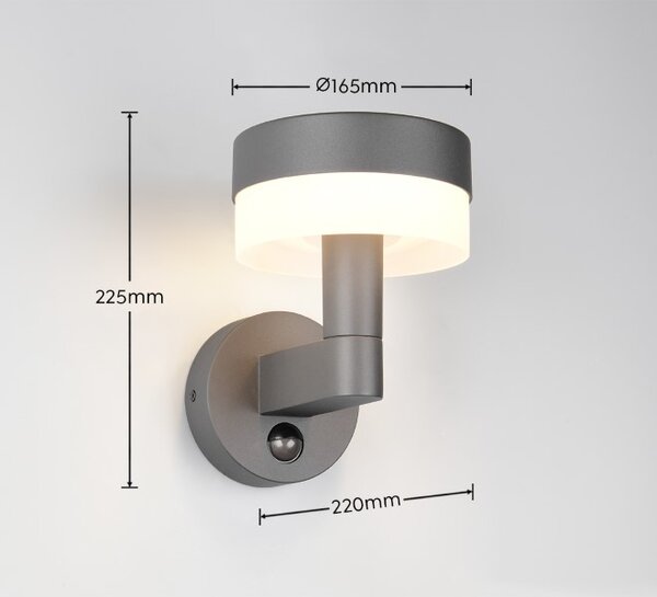 TRIO 230569142 MACKENZIE vonkajšie nástenné svietidlo so senzorom SMD LED 8W/800lm 3000K IP54 antracitová