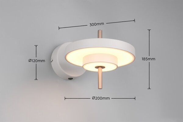 TRIO 240270176 KEATON nástenné svietidlo D200mm SMD LED 10W/1200lm 2300+3000+4000K svetlošedá, switchdimmer