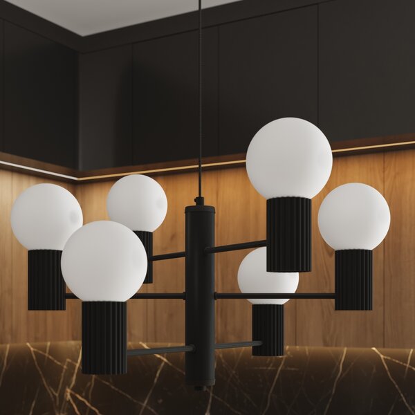 Luster Halo, 6x biele sklenené tienidlo, b