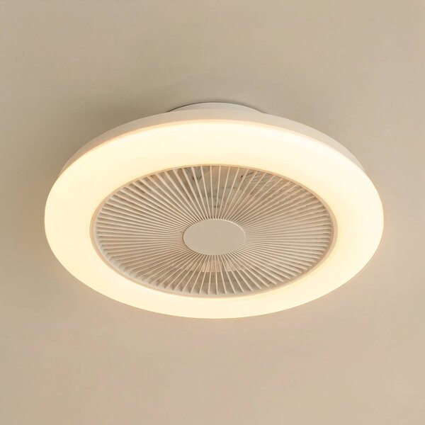 Lindby Stropný ventilátor LED Vedin, biely, DC, Ø 45 cm, RGBW, Biela / opálová, Obývacia izba / jedáleň, Plast, Moderný, Závesné svietidlo