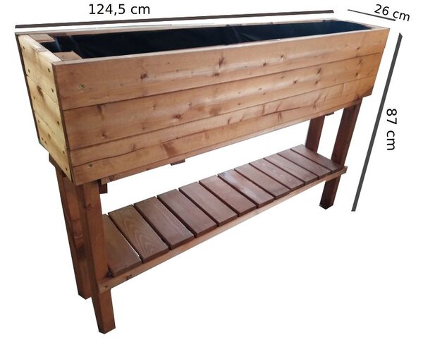 Drevený vyvýšený záhon na nožičkách s výškou 124 cm