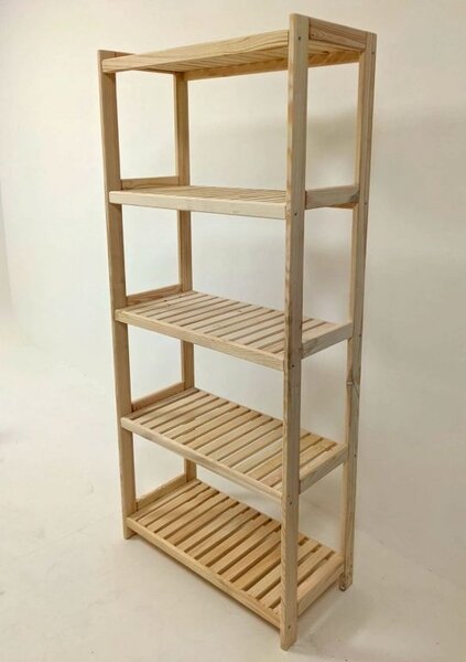 Drevený regál s 5 policami, 173 × 70 × 33 cm, borovica