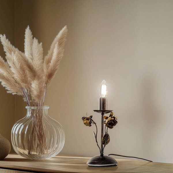 Stolová lampa Carolina, bronzová farba, 1 svetlo, železo, Hnedá / staromosadz, Obývacia izba / jedáleň, kov, Florentský