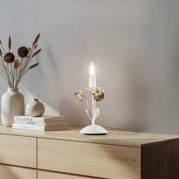Stolová lampa Carolina, farba slonovej kosti, 1 svetlo, železo, Biela / opálová, Obývacia izba / jedáleň, kov, Florentský