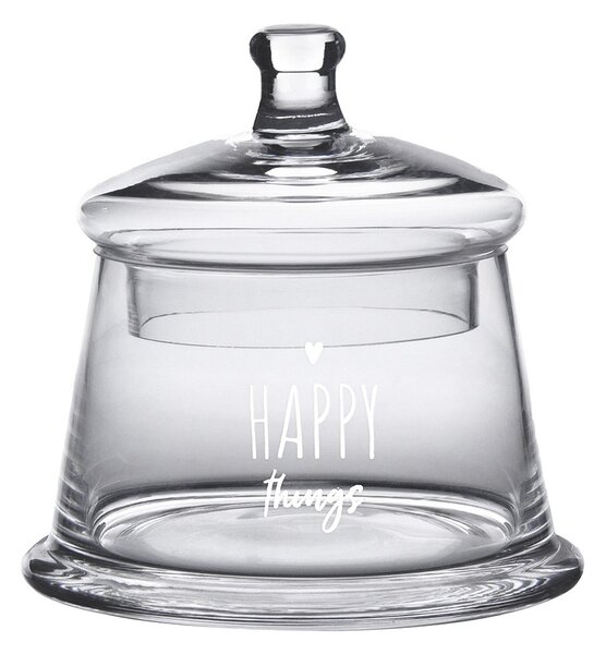 Úložná transparentná nádoba dóza s viečkom a srdiečkom Happy - Ø 12*13 cm - Clayre & Eef