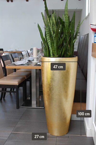 Kvetináč CITY, sklolaminát, výška 100 cm, zlatý lesk