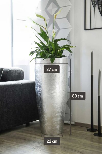 Kvetináč CITY, sklolaminát, výška 80 cm, strieborný lesk