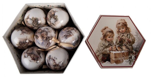 Súprava 14 vianočných ozdôb v krabičke s nostalgickým motívom – Ø 8 cm - Clayre & Eef