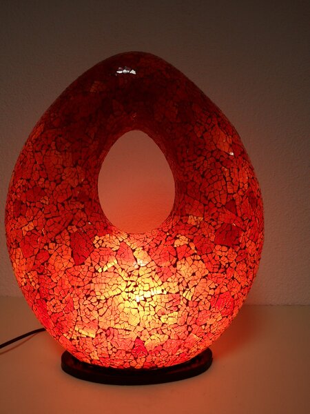 Stolná lampa červená, OVAL 50 cm, ručná práca