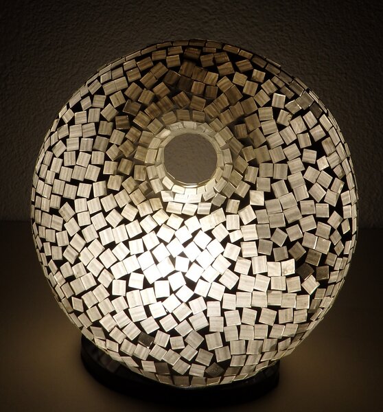 Stolná lampa biela, Donat , 25 cm, ručná práca, mozaika