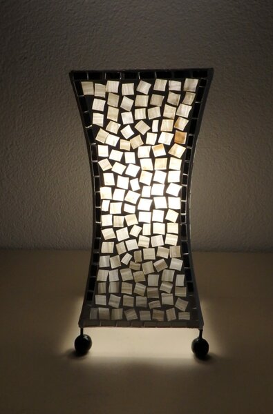 Stolná lampa biela DEWI,30 cm, ručná práca, mozaika