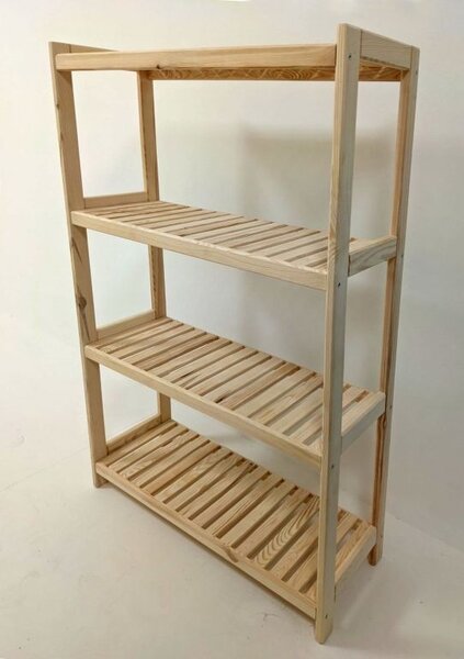 Drevený regál so 4 policami, 133 × 70 × 33 cm, borovica