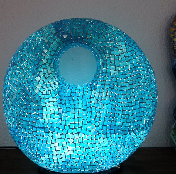 Stolná lampa modrá DONAT XXL, 43 cm, ručná práca, mozaika